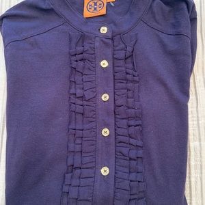 Tory Burch Lidia L/S Navy Polo Shirt with Classic Tory Burch gold butttons.
